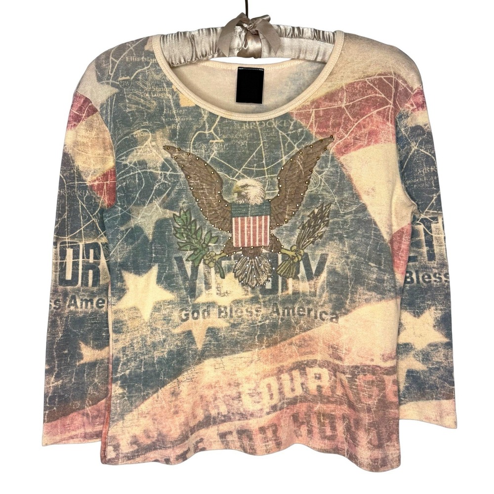 Vintage 90s Y2K Studded‎ Eagle Shirt Patriotic American Flag Biker Tee USA Made